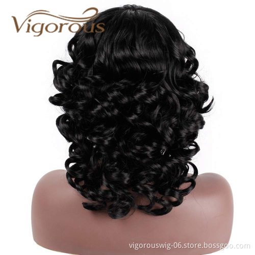 Vigorous Hot Selling Super Curl With Bangs Shoulder Length Heat Resistant Fiber Bob Cosplay For Black Women Synthetic Hair Wigs